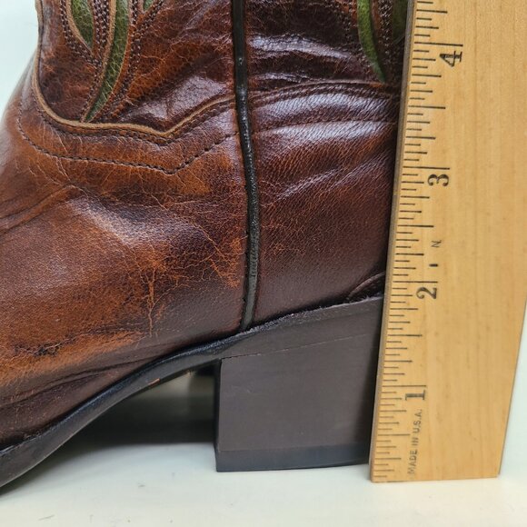 Vtg Dan Post Brown Pointed Toe Boots 6.5 Embroidered Flowers Bluebirds Hearts - Picture 14 of 15